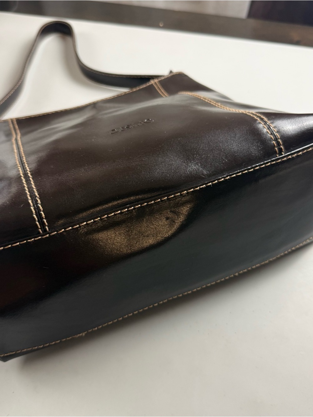 vtg Y2K DESMO Italian Brown Leather Shoulder Bag Hobo Minimalist Baguette - Picture 4 of 10